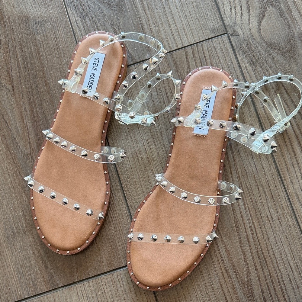 Steve Madden Clear and Tan Studded Sandals